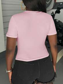 INAWLY Sommer lässiges Slim Fit T-Shirt mit Buchstaben Muster