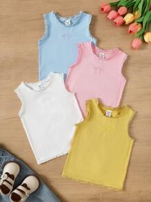 4 Packs Of Baby Girls Cute, Fashionable And Versatile Sleeveless Tops With Bow Patterns, Suitable For Summer - Multicolor - View 1