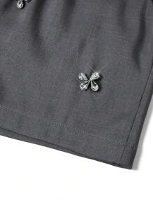 Gownix Women's Dark Gray Solid Color Rhinestone Embellished Fitted Elegant Daily/Party Shorts With Pockets - Grey - View 7