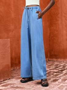 Maija Women's Blue Jeans Comfortable Elastic Waistband Lightweight And Comfortable Denim Pants Suitable For Summer Casual Jeans - Light Wash - View 4