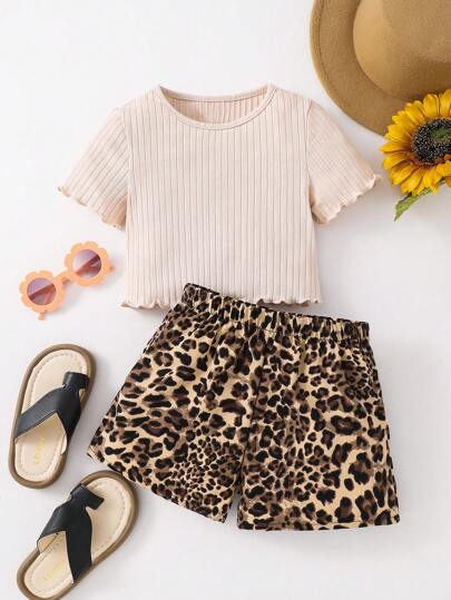 SHEIN Leap Crew 2pcs/Set Girls'' Fashion Casual Vacation Outfits