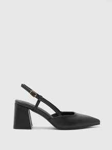 CUCCOO BIZCHIC Sapatos Mule de Salto Médio Reforçado de Bico Fino Clássico e Simples Femininos, na Cor Preta, Adequados para Ir e Vir do Trabalho, Encontros, Festas, Férias, Casamentos