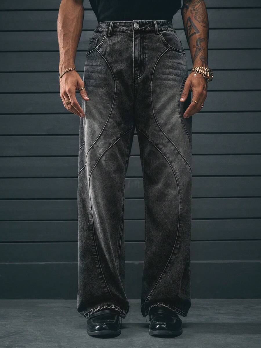 AXEPEAK Jeans casuales rectos y cómodos para hombres con bolsillos