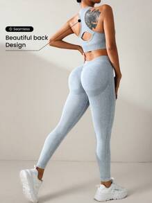 Slayform Slayform Seamless Matte Camisole And Leggings Sports Set Workout Women Set Women Workout Set Women Leggings Set - Grey - View 3