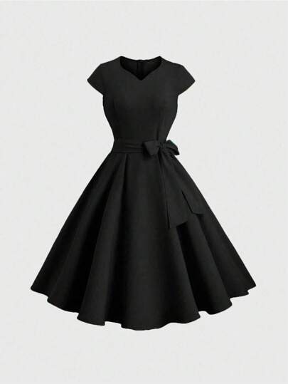 Flirla 大码女式系带蝴蝶结束腰连衣裙