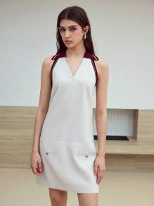 MOTF STUDIO Kontrastbesatz ärmelloses Kleid - Khaki - Übersicht 6