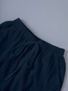 Linhara Plus Size Women Beach Washed Cotton Cinched Waist Back Pocket Button Detail Cropped Top