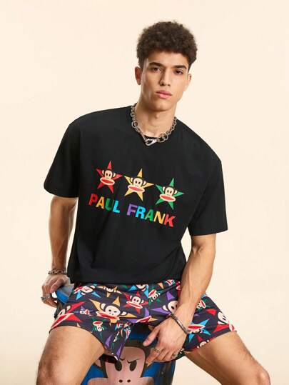 Paul Frank X SHEIN Men's Summer Casual Monkey & Star Print Short Sleeve T-Shirt & Shorts Set