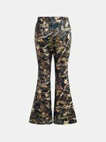 Young Girl Printed Knit Flared Pants - Multicolor - View 2