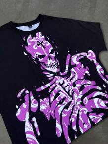 Manfinity Roghcode Men Halloween Skull Graphic Round Neck Short Sleeve T-Shirt, Suitable For Summer - Black - View 5