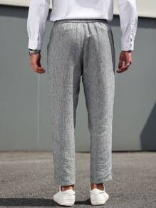 Manfinity Homme Plus Size Men's Solid Color Drawstring Waist Pocket Casual Business Pants