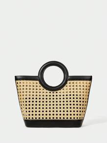 SHECARRY Women's Commuter Versatile Hollow-Out Patchwork Handbag - Multicolor - View 1