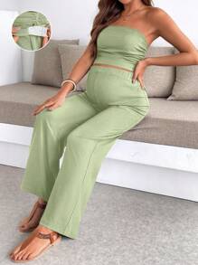 SHEIN Maternity Two Pieces Suits - Green - View 1