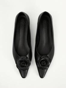 CUCCOO CHICEST Black Floral Fashionable Pointed Toe Kitten Heel Pumps For Women