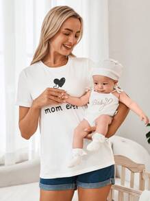 SHEIN Newborn Baby Girls Cute White Elastic Letter Print Knitted Bodysuit, Summer - White - View 4