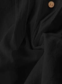 Rusticease 女士纽扣设计V领休闲衬衫 - 黑色 - 查看 3
