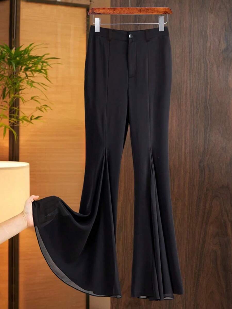 Chiquease 女士时尚黑色喇叭腿瘦腿裤 - 黑色 - 查看 1