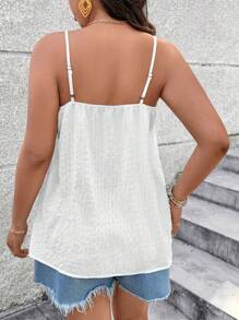 Breezaya 百搭简约休闲复古度假风格女士优雅通勤可调节肩带露肩纹理蕾丝边拼接设计白色大码吊带背心，适合春季、夏季、秋季 - 白色 - 查看 2