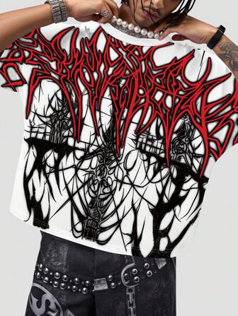 Goth Maglietta casual da uomo a maniche corte con scollo a V e stampa di lettere gotiche