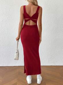 SHEIN Vestido de playa ajustado sin mangas con detalle de nudo en la espalda y color liso para embarazadas