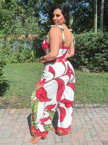 Swim Oasis Plus Size Women 2pcs Swimsuit Set: Floral Print One-Piece Swimwear With Cover-Up Long Pants, For Summer Beach And Pool - Multicolor - View 2