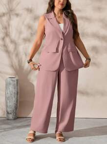 SHEIN Tall Casual & Comfortable 2 Pieces Set In Solid Color, Plus Size Graduation,Back To School,Teacher Outfits For Women