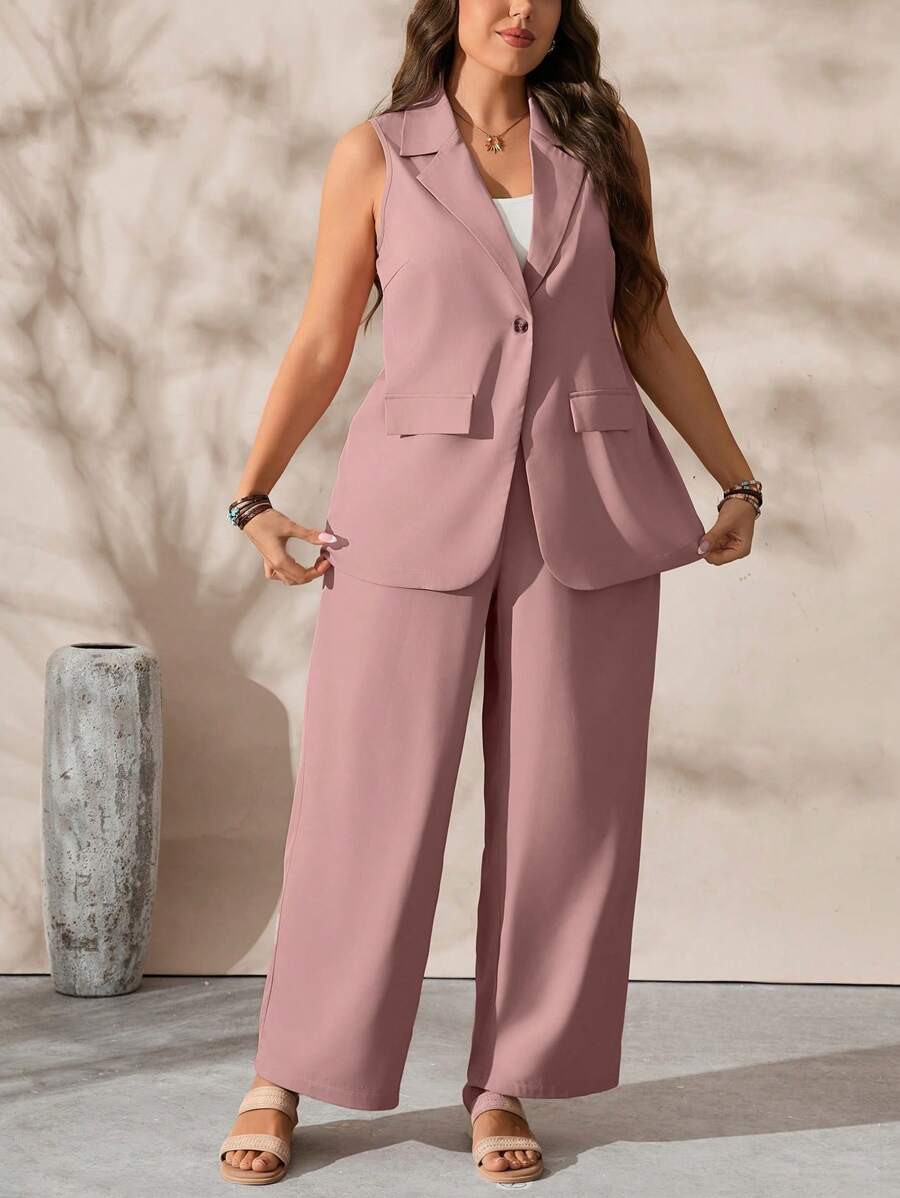 SHEIN Tall Casual & Comfortable 2 Pieces Set In Solid Color, Plus Size Graduation,Back To School,Teacher Outfits For Women