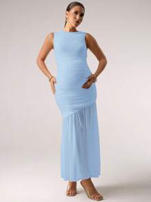 MaterniChic Maternity Elegant Solid Color Ruched Sleeveless Dress Baby Shower Classy Outfits Fairycore