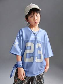 Coolane Kids 青少年春季运动服比赛日号码图案橄榄球粉色球衣T恤 - 藍色 - 查看 4