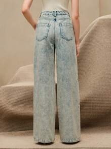 Anewsta 春节、情人节、节日及休闲优雅花卉刺绣女裤 - 水鴨藍 - 查看 2