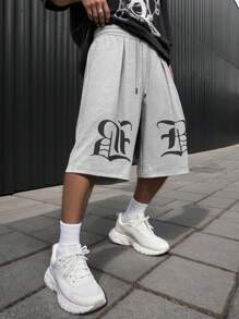 PAVTROS Manfinity Streetrush Men's Casual Sweatpants, Grey, Front Print Design, Loose Fit Wide Leg Pants, Cropped Length, Streetwear Style, Great Gift For Boyfriend Or Husband - Grey - View 1