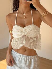 Sunnyshic Women's Solid Color Patch Halter Backless Sleeveless Top - Apricot - View 5