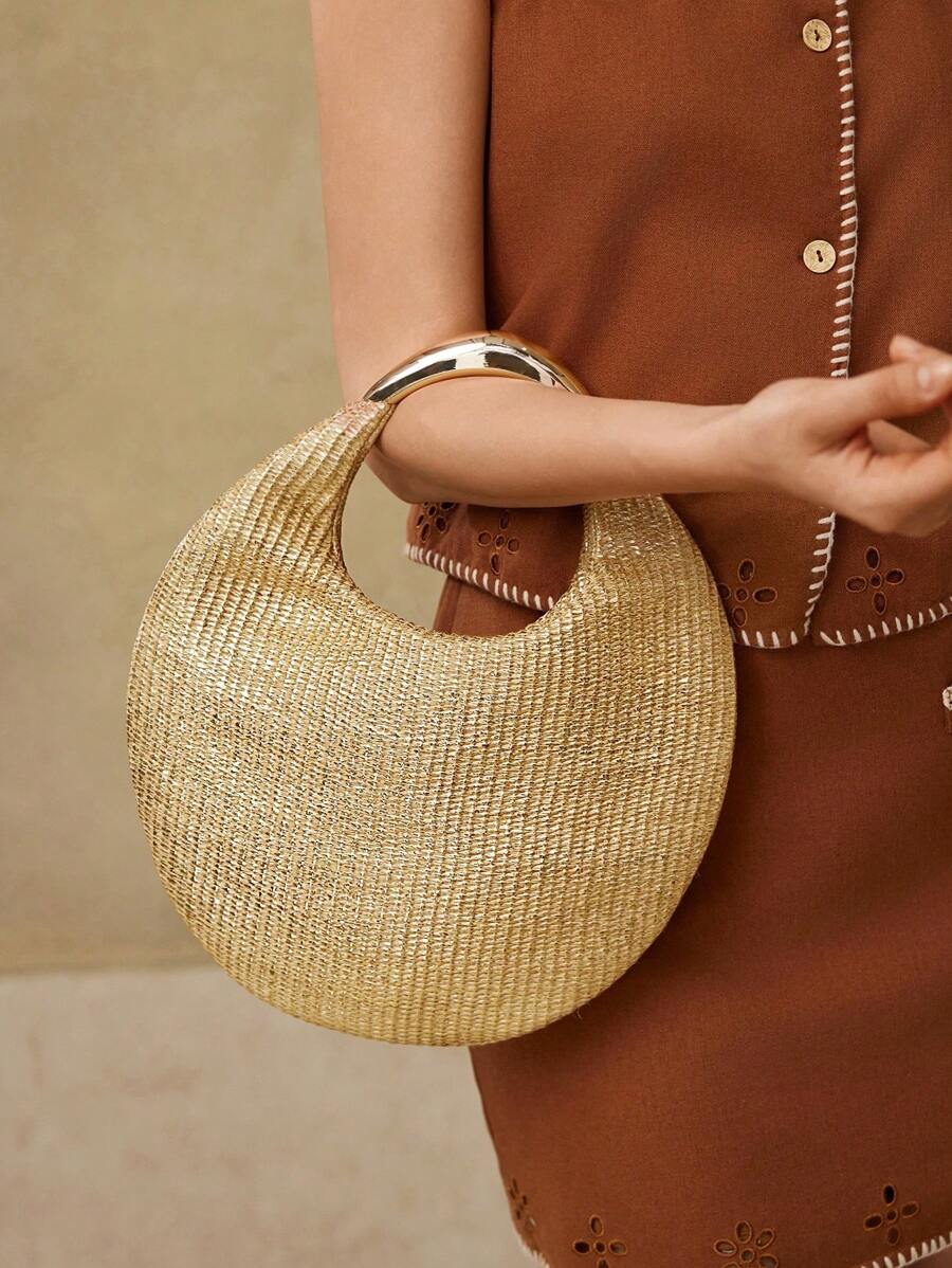 MOTF PREMIUM 女士度假编织手提包 - 金色 - 查看 2