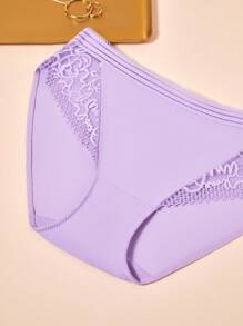 LUVLETTE Plus Mid-Rise Basics Lace Lingerie Sheer Patchwork Purple Panty Underwear For Women - Lilac Purple - View 10