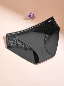 LUVLETTE 女士中腰基础款蕾丝内衣透明拼接黑色内裤 - 黑色 - 查看 10