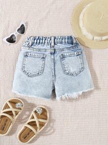 SHEIN Baby Girl' Fashion Versatile Distressed Denim Shorts - Light Wash - View 2