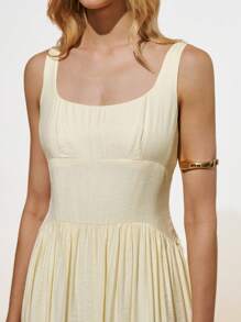 Lumivelle Women's Elegant Office Minimalist Back Cross Racerback Dress With Textured Fabric - Apricot - View 4