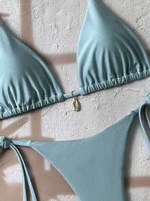 Swim Mod Bikini de un solo color - Azul Cadete - Ver 4