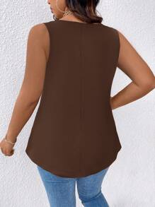 EMERY ROSE Plus Size Summer Casual Solid Color Curved Hem Tank Top