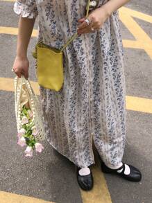 FRIFUL 女士碎花连衣裙，系腰 A 字廓形，宽松休闲夏季，教师装