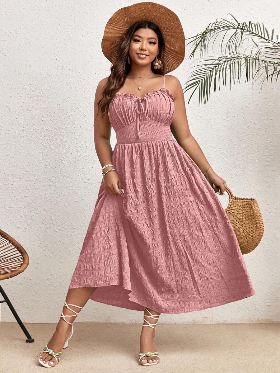 SHEIN VCAY Đầm ngủ họa tiết màu trơn cỡ lớn cho kỳ nghỉ thường ngày - Bụi hồng - Xem 1