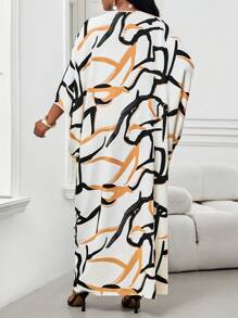 SHEIN Lady Plus Size Elegant Commuter All-Over Print Batwing Sleeve Dress - Multicolor - View 2