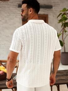 ResortEase Camisa de manga corta casual holgada y con estampado calado para hombres de talla grande