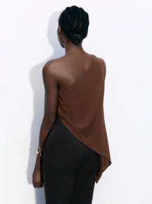 Maija Women's Casual Asymmetric Ruched Sleeveless Blouse, Brown, Suitable For Business And Leisure Wear