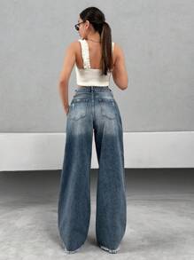 RueChic Women's Pocketed Button Front Straight Loose Casual Versatile Denim Jeans Women S Outfits Work Outfits For Women Women S Summer Tops Womens Summer Tops Women S Sets Women Jeans Plus Size Women S Clothes Women Summer Clothing Woman S Summer Clothes Women Summer Sets