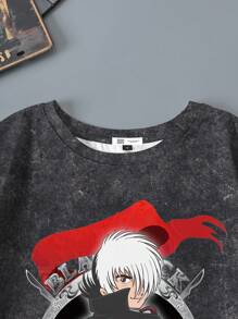 Black Jack X SHEIN Men's Casual Figure And Slogan Graphic Round Neck Short Sleeve T-Shirt, Summer