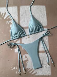 Swim Mod Bikini de un solo color - Azul Cadete - Ver 7