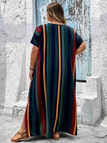 SHEIN CURVE+ Plus Size Allover Lemon Print, Maxi Long Beach Midi Dress With Side, For Summer And Autumn Vacation Curve Plus Country Dress, Curve Plus, Boho Vacationbeach Outfits For Woman/Beach Dress/Beach Vacation Outfits/Beach Essentials / Graduation/Tea Party Dress