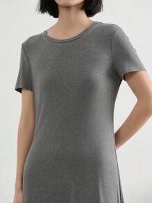 SHEIN LUNE Women's Casual Holiday Solid Color Asymmetric Hem Mid-Length Dress - Grey - View 6