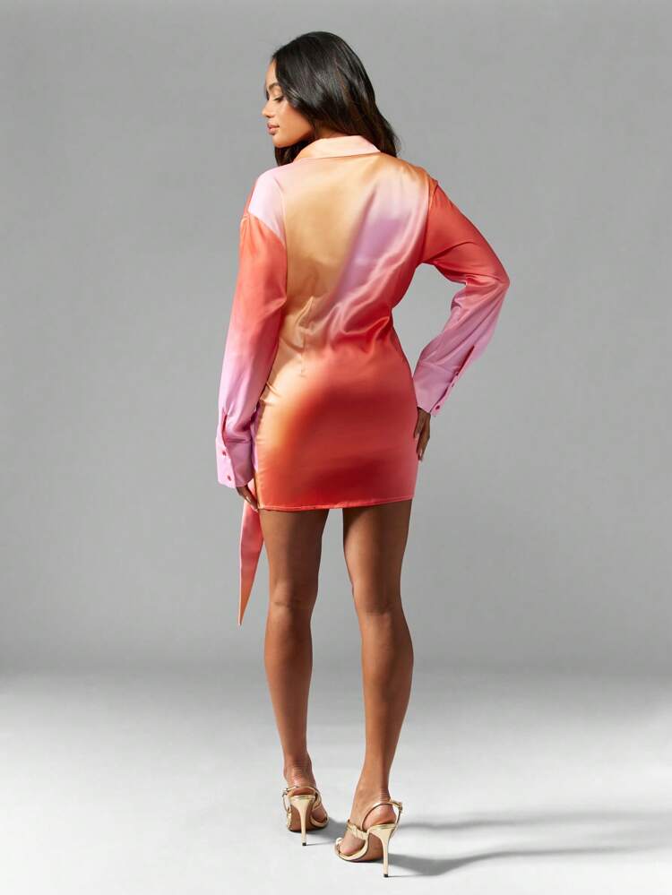 MISSGUIDED Robe chemise mini mignonne en satin dégradé avec détail de nœud